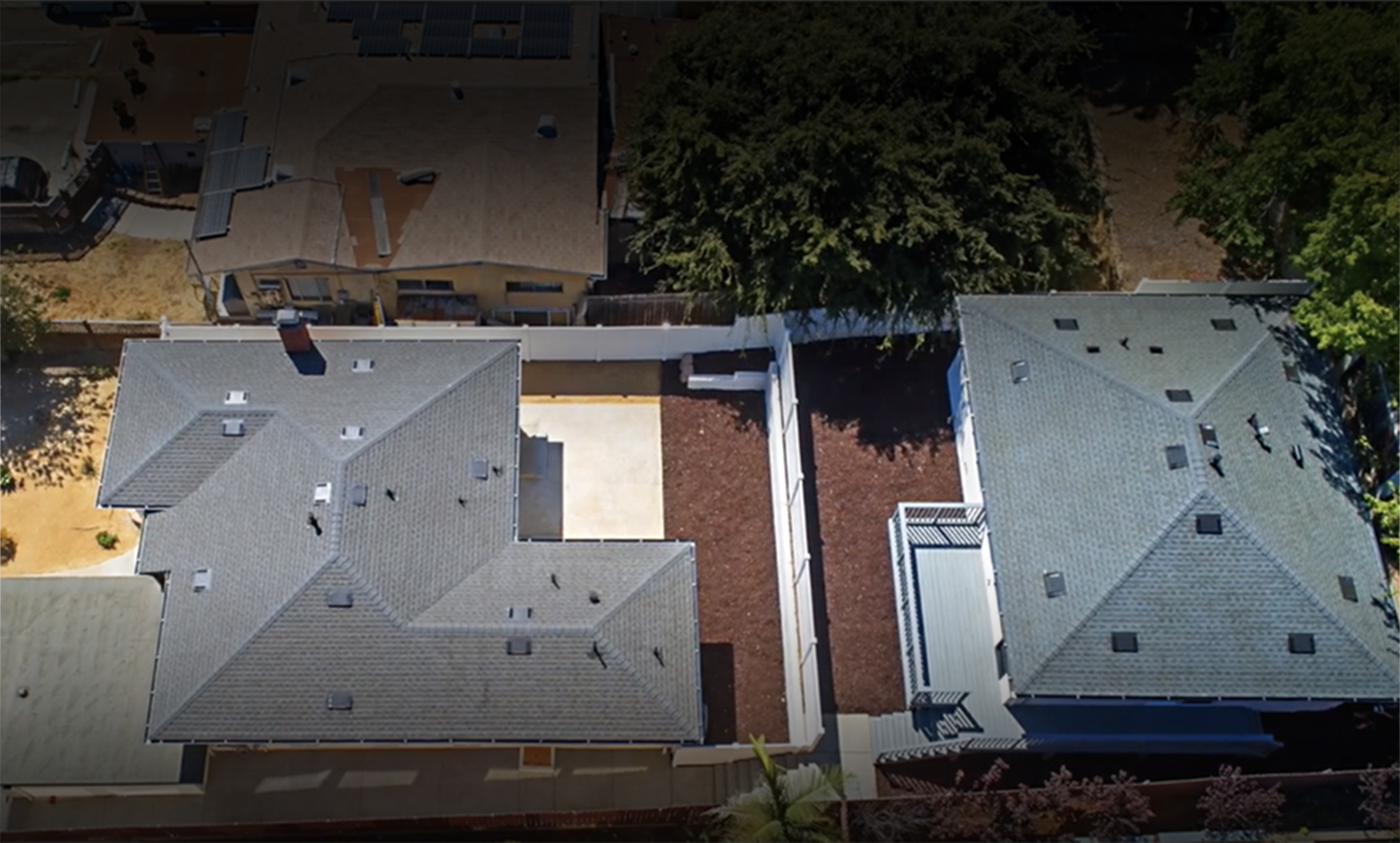 Aerial view of beautiful ADU in a backyard